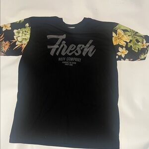 Neff Black Tee with Floral Sleeves